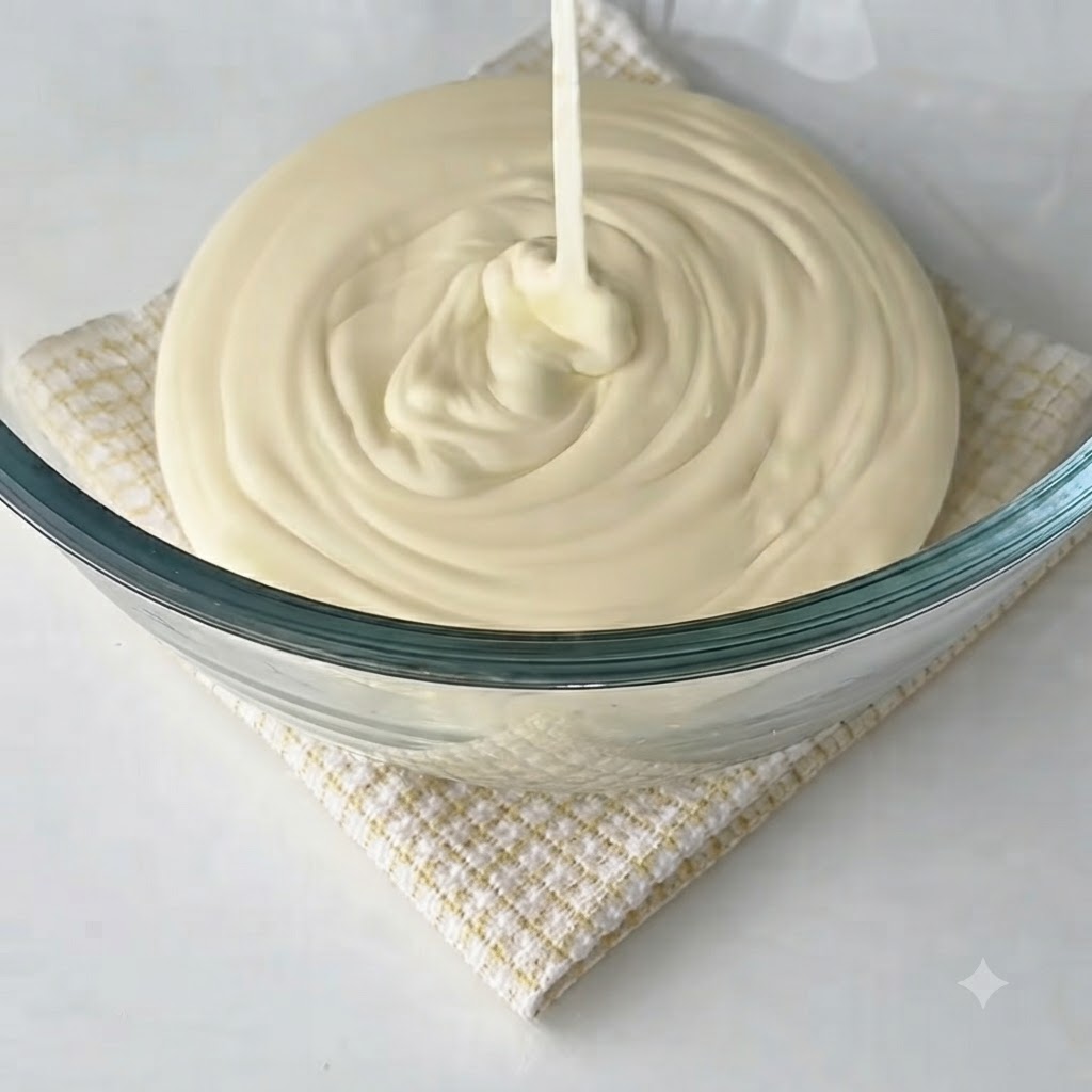 Un fouet mélangeant de la confiture de figues dans une préparation de fromage blanc crémeux dans un bol en verre, transformant le mélange en rose.