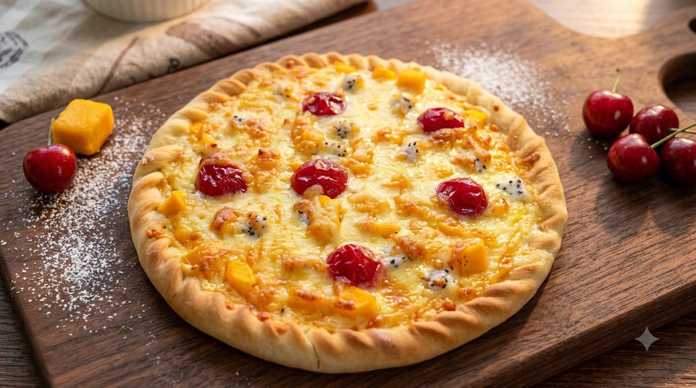 Pizza aux fruits maison au mozzarella et fruits frais