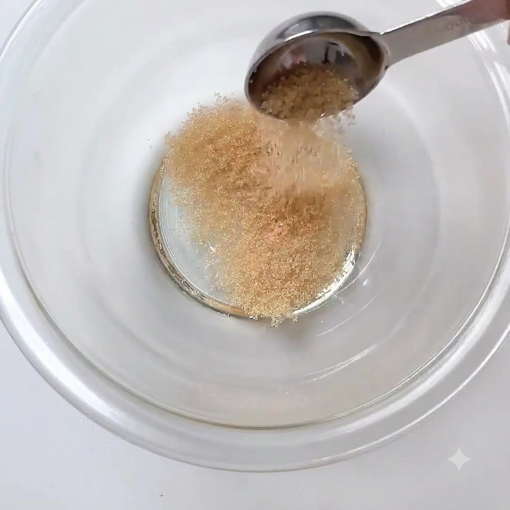 Une cuillerée de graines de sésame blanc moulues ajoutée dans le bol de mélange.