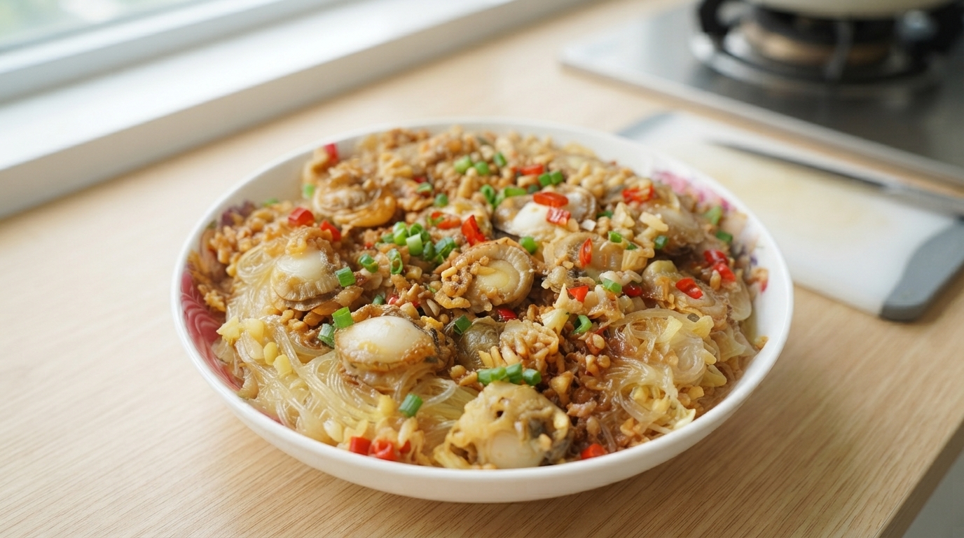 Coquilles Saint-Jacques sur Vermicelles et Chou Chinois à l'Ail