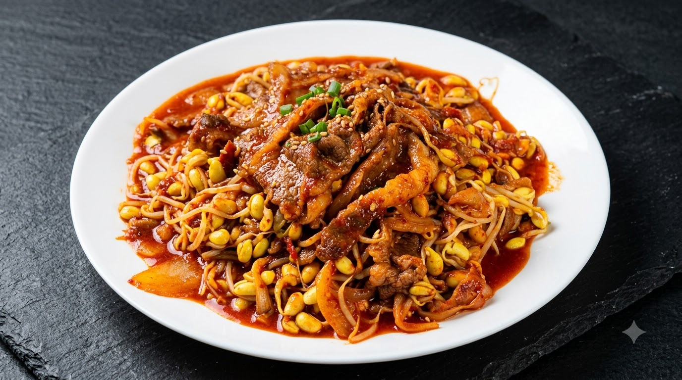 Poitrine de bœuf épicée aux pousses de soja (Kongbul)