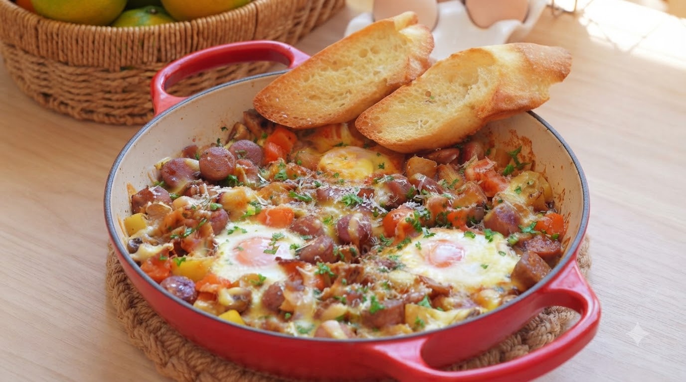 Oeufs au Four à la Saucisse Allemande et au Fromage
