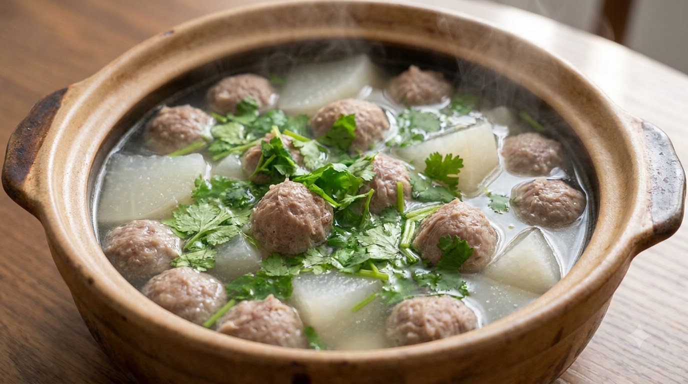Soupe réconfortante de boulettes de bœuf et radis blanc