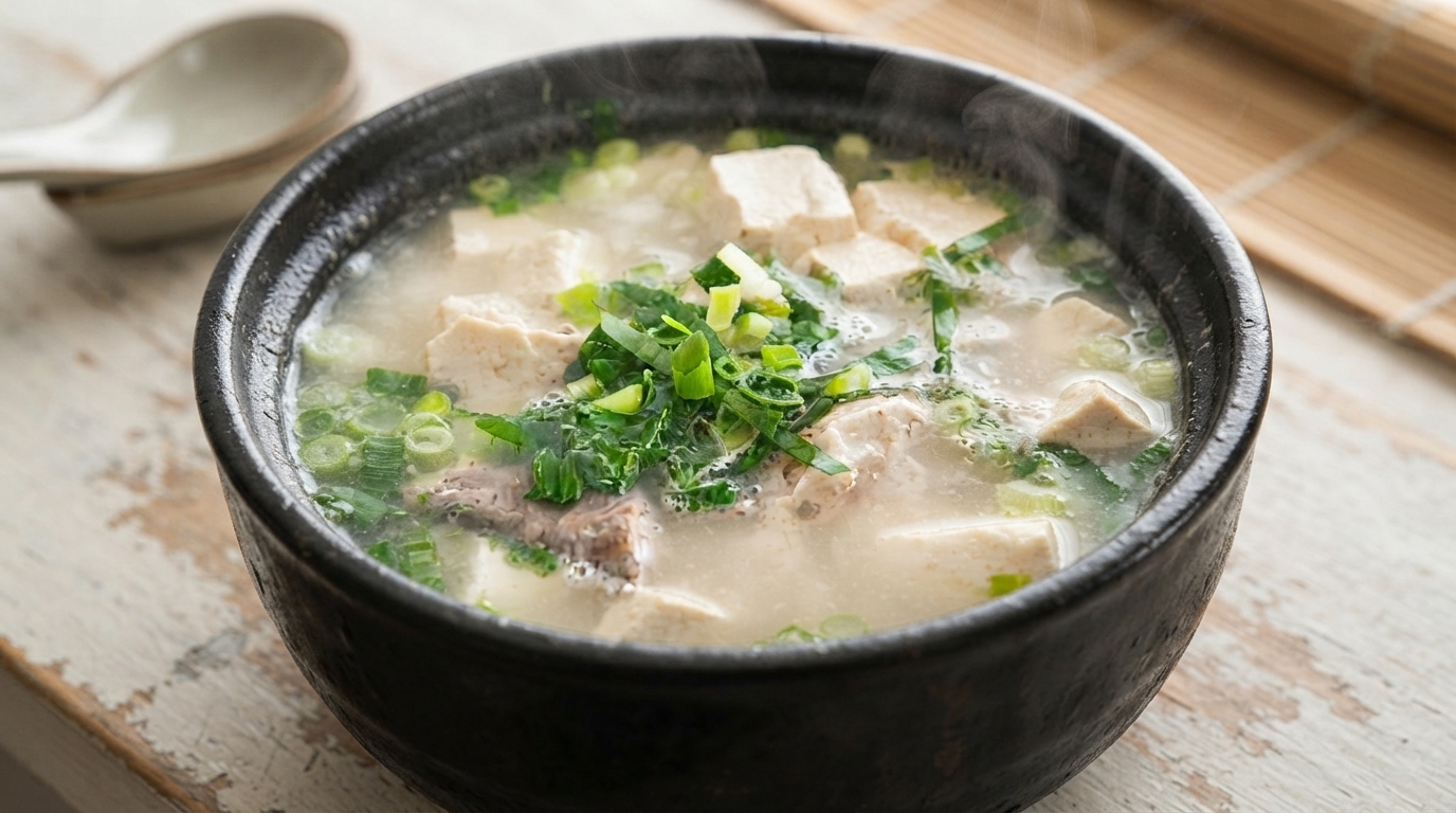 Soupe de tofu au colin façon Yanbian (Myeongtae Dubu Guk)