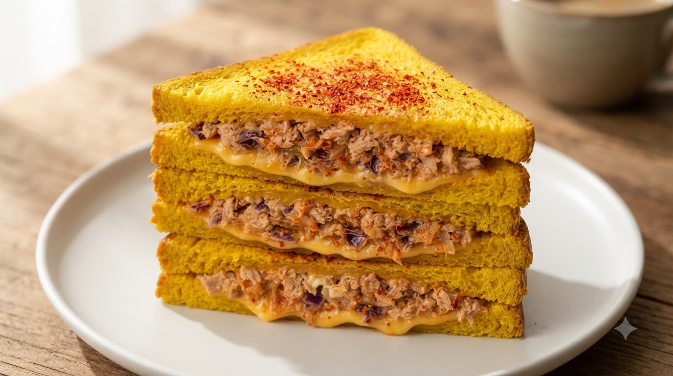 Sandwich Croustillant au Thon et Kimchi sur Pain au Potiron