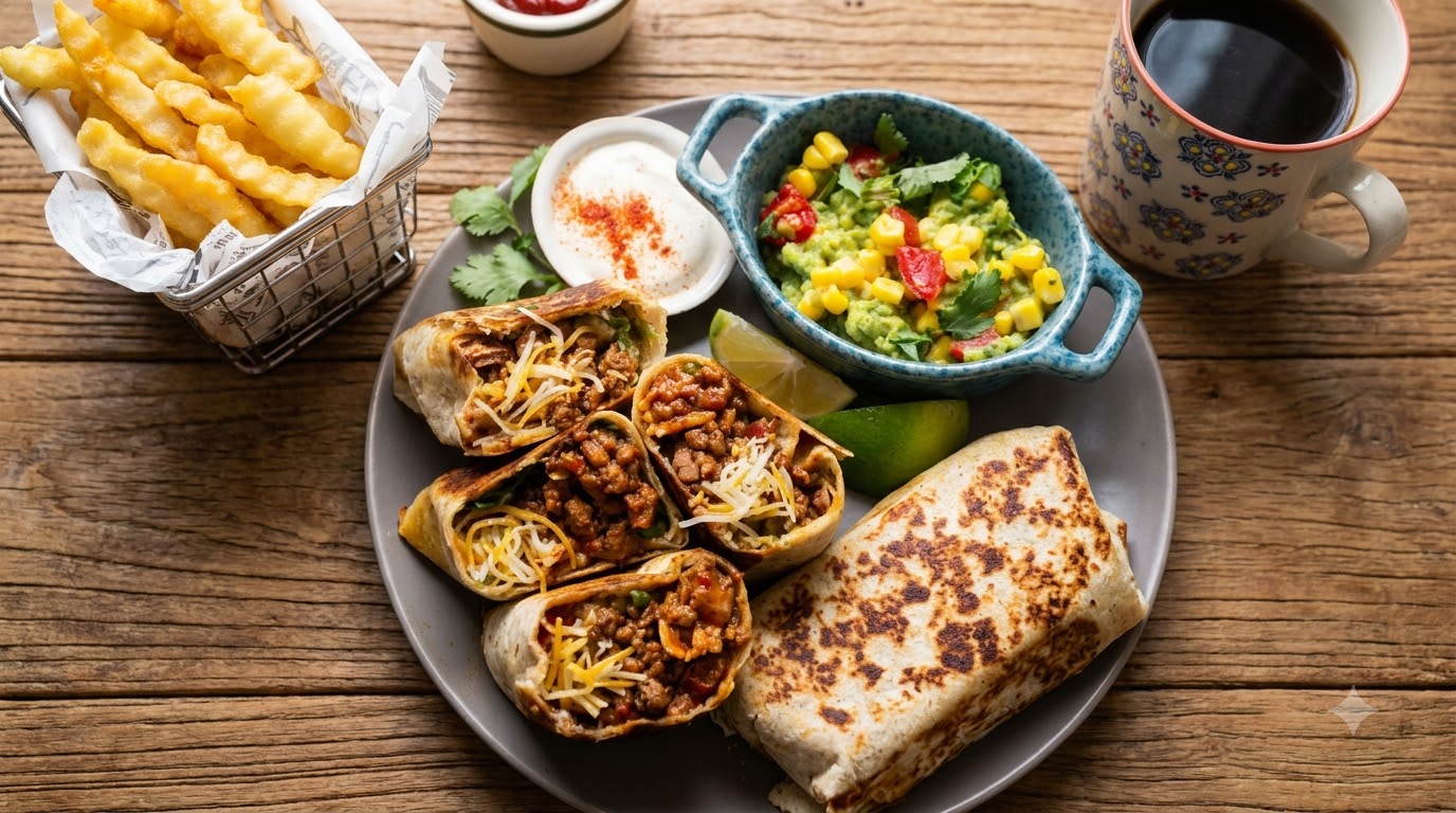 Burrito au Bœuf et au Fromage Fondant avec Guacamole Frais