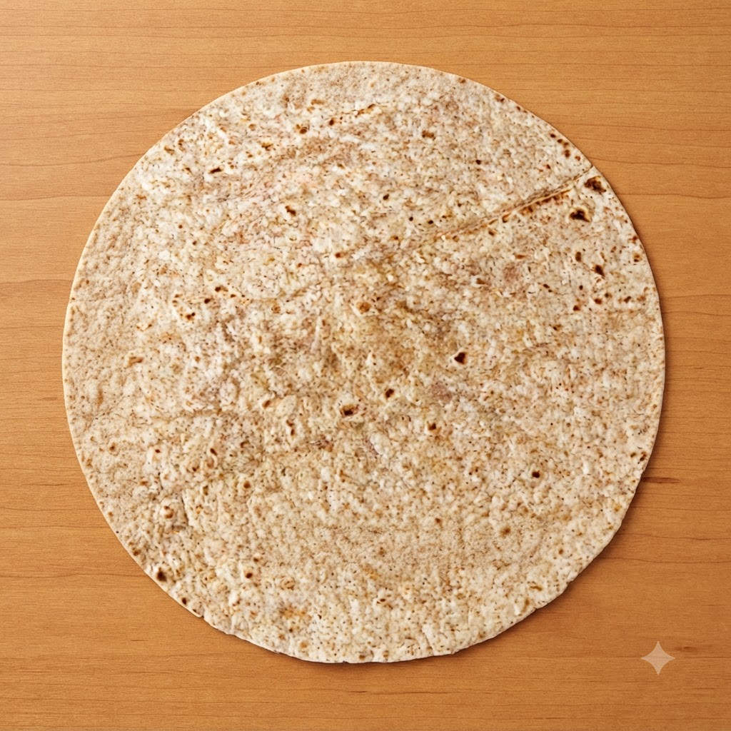 Un emporte-pièce rond qui découpe une grande tortilla sur une planche en bois pour créer de petits emballages.