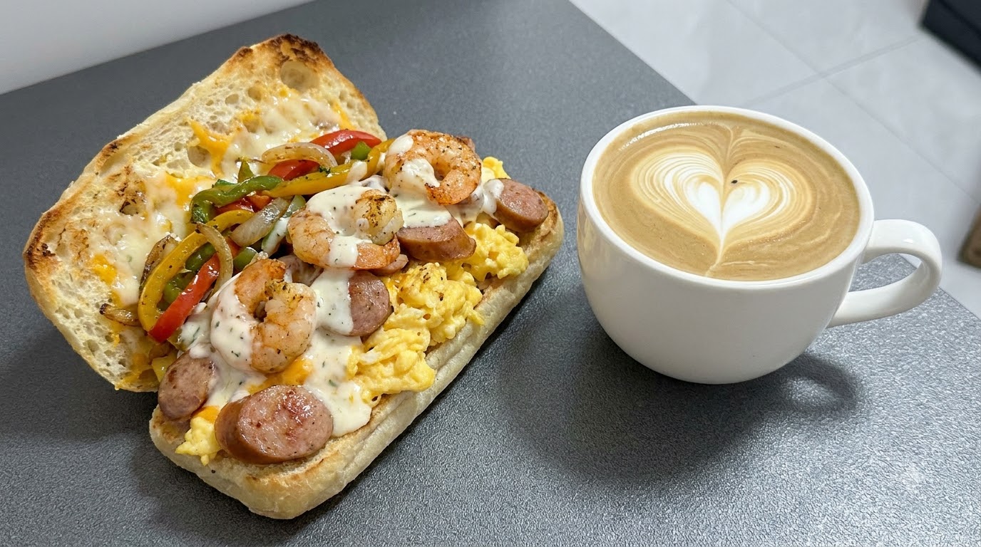 Sandwich Petit-Déjeuner Ultime à la Ciabatta et au Café