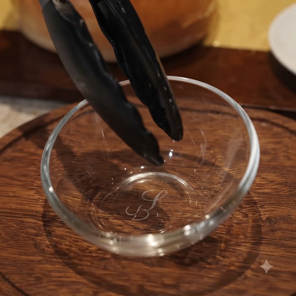 Des pinces de cuisine sortant des oignons caramélisés dune poêle pour les mettre dans un petit bol en verre.