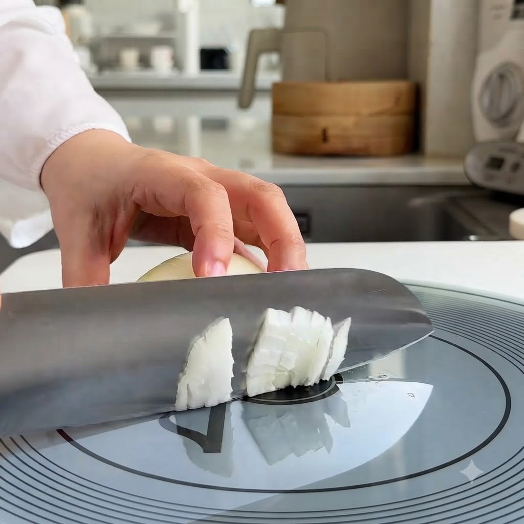 Un oignon coupé avec soin et émincé en petits cubes sur une planche à découper.