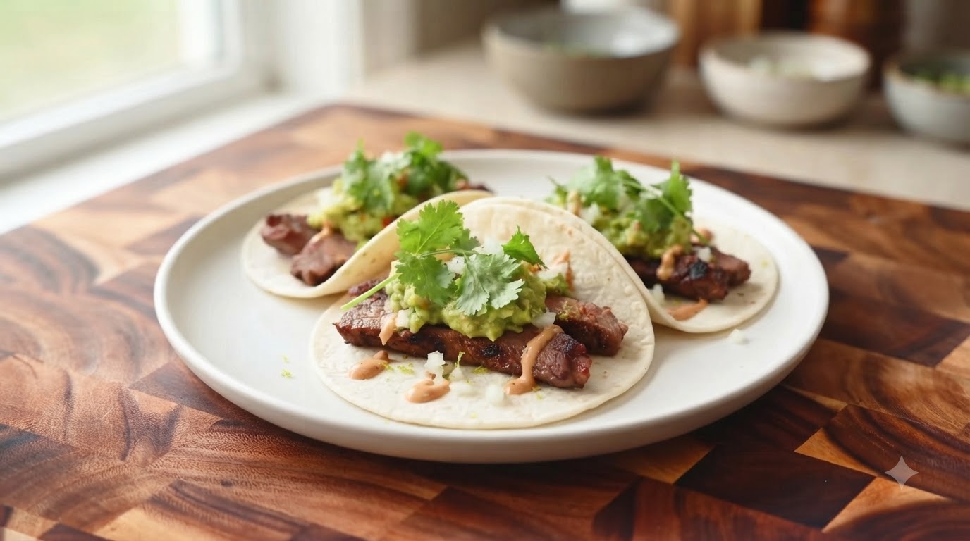 Tacos au Bœuf et Steak Façon Street Food avec Salsa Maison