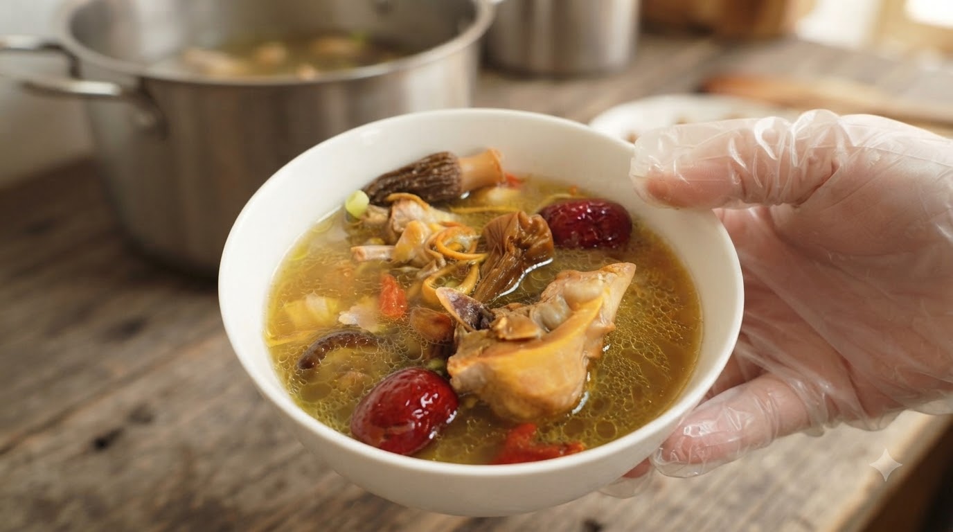 Soupe de Poulet aux Champignons Dorés et Cordyceps
