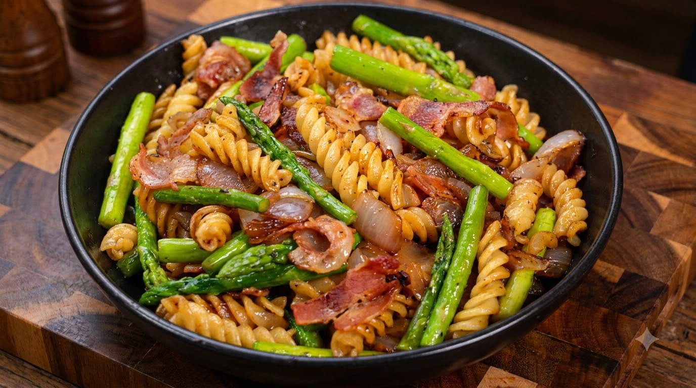 Pâtes aux Asperges, Bacon et Truffe