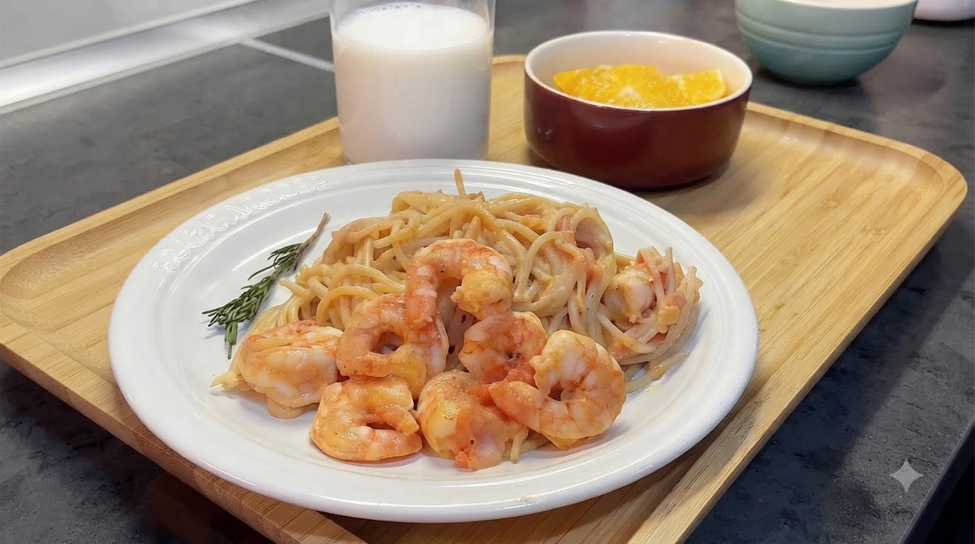 Pâtes Crémeuses aux Crevettes et à la Tomate