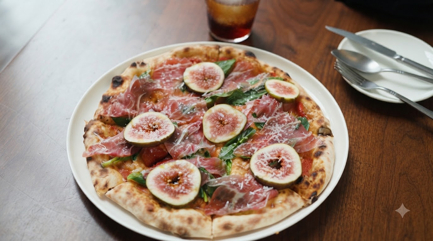 Pizza fine et gourmande aux figues et au prosciutto