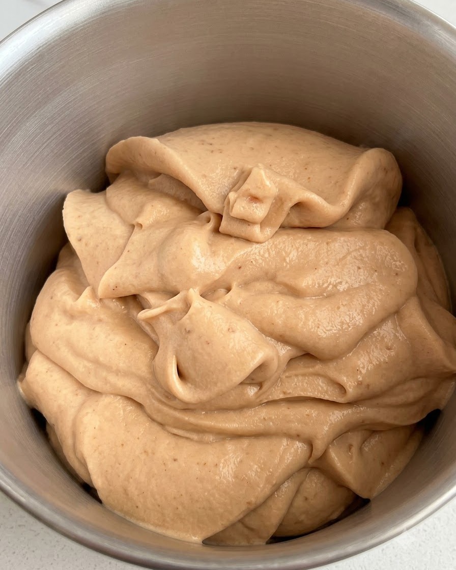 Base de gelato congelée et lisse reposant dans le bol en métal dune sorbetière.