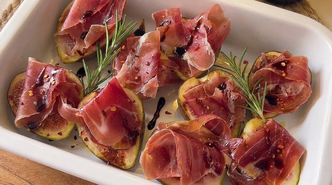 Figues rôties au prosciutto, fromage et glaçage balsamique