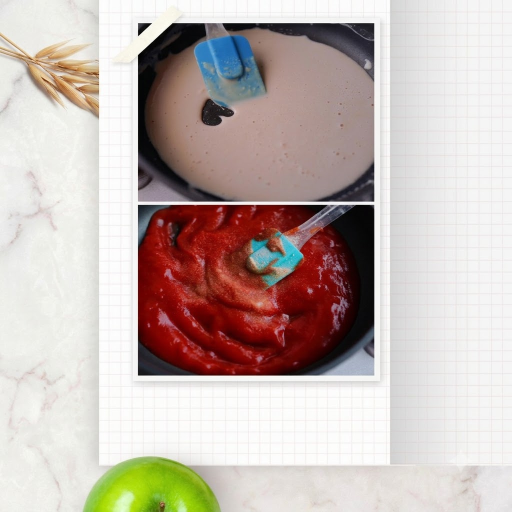 Une spatule en silicone bleue mélangeant de leau et de la protéine en poudre dans une poêle antiadhésive sombre.