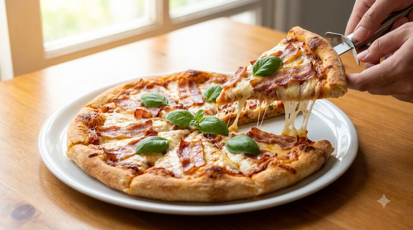 Pizza Maison Croustillante au Bacon et au Fromage