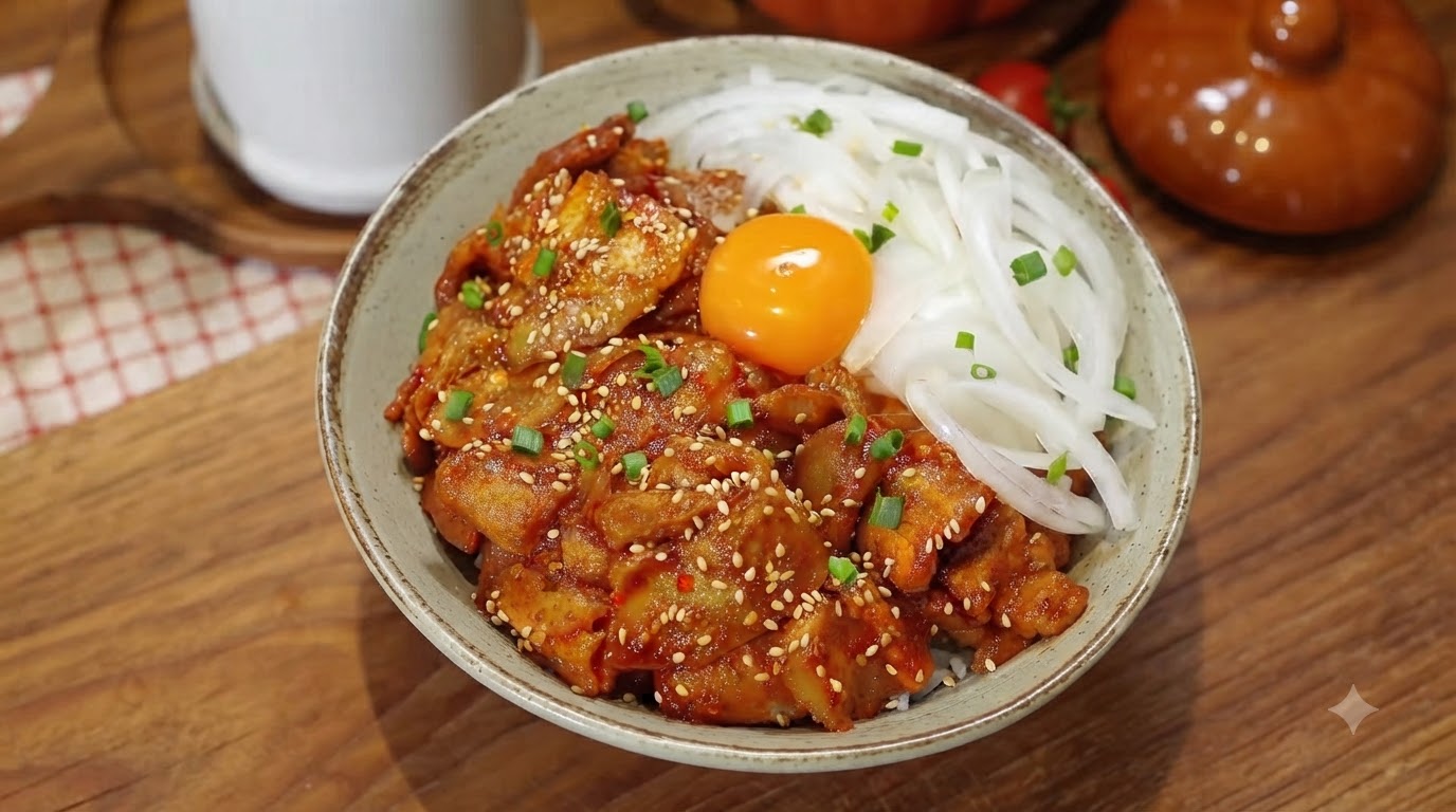 Bol de Riz Coréen au Porc Épicé et Poitrine de Porc (Jeyuk Dupbap)