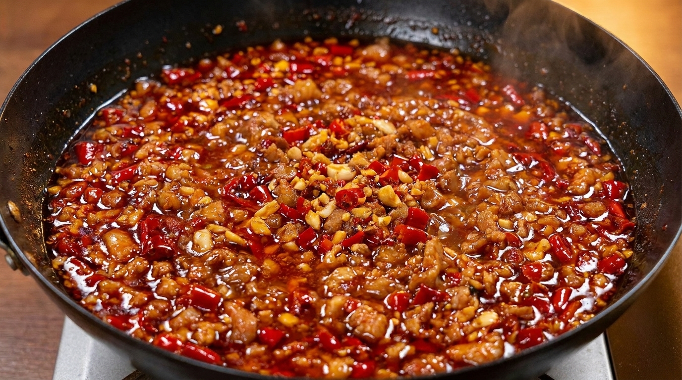 Sauce pimentée maison au porc et au piment façon Sichuan