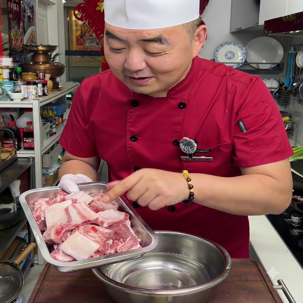Côtes de porc crues fraîchement coupées disposées sur un plateau de préparation en métal.
