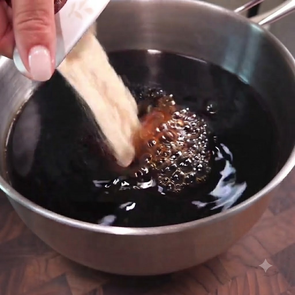 Sucre et vin de riz ajoutés dans le mélange de marinade à lintérieur dun bol en acier inoxydable.