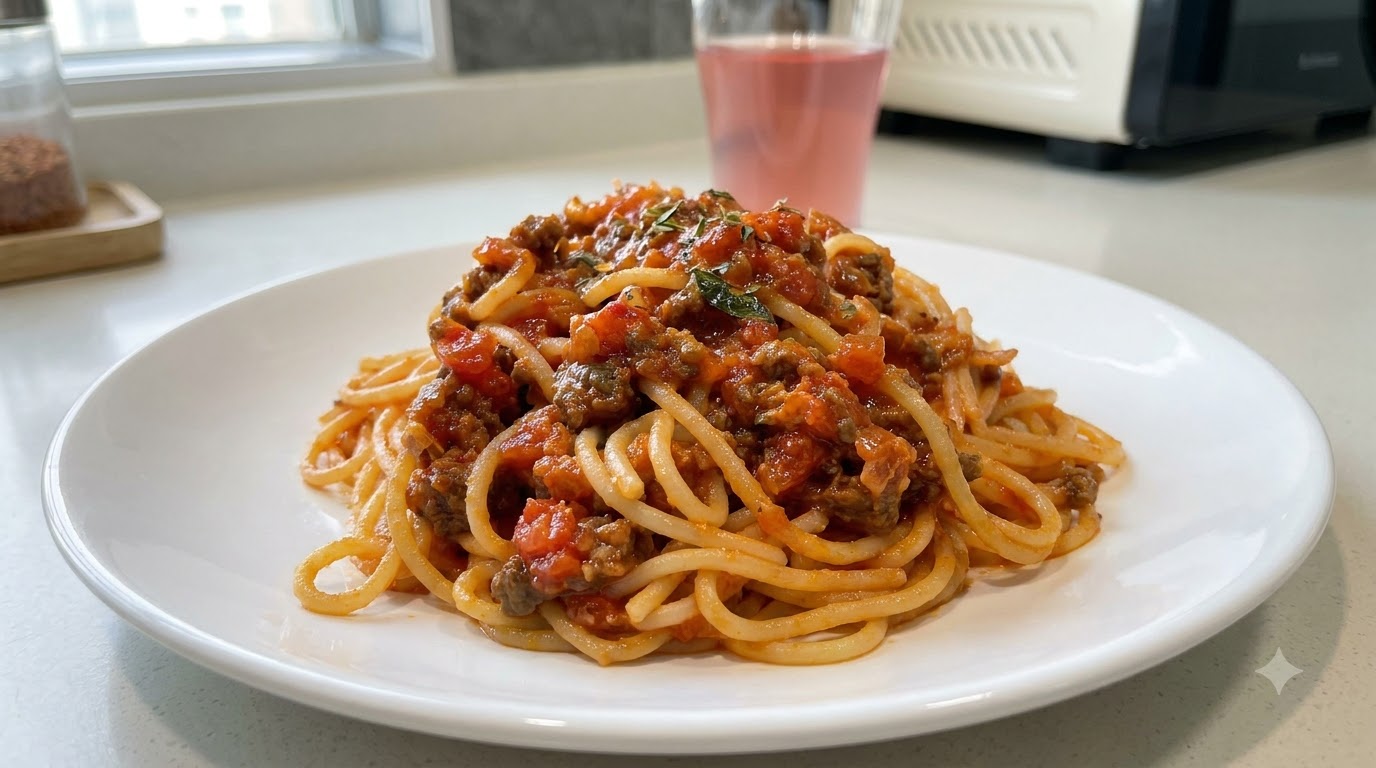 Spaghetti classique au bœuf et tomates avec fromage fondu