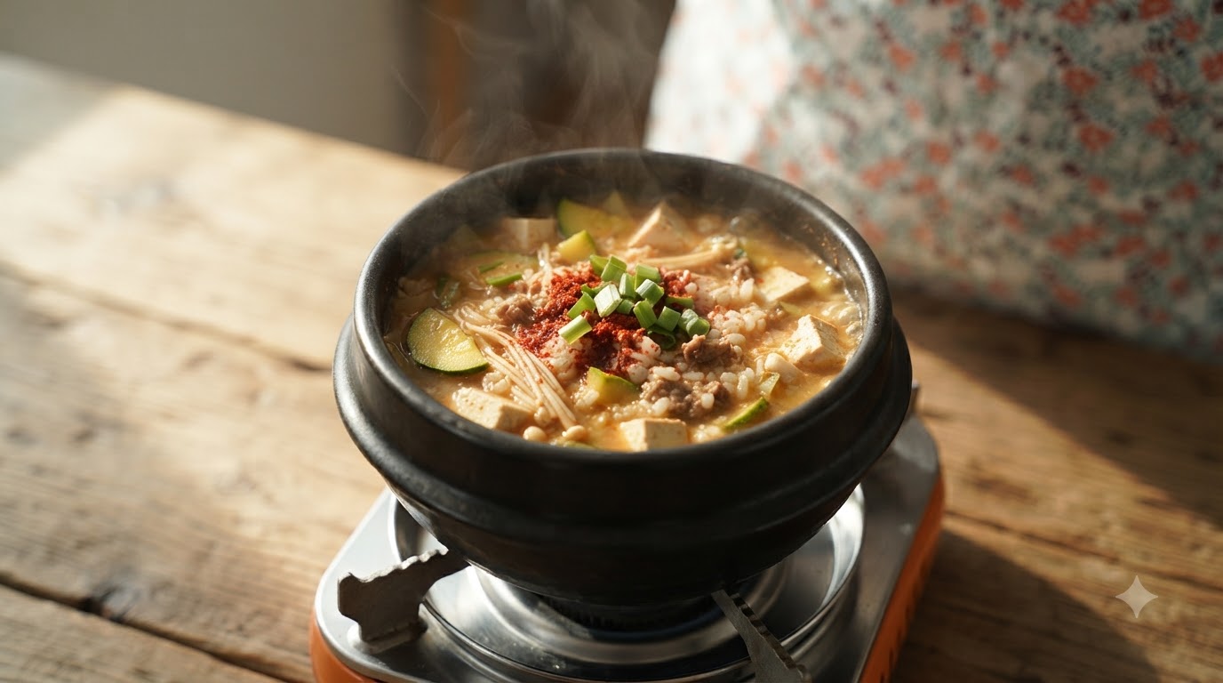 Doenjang Jjigae façon barbecue coréen avec du riz