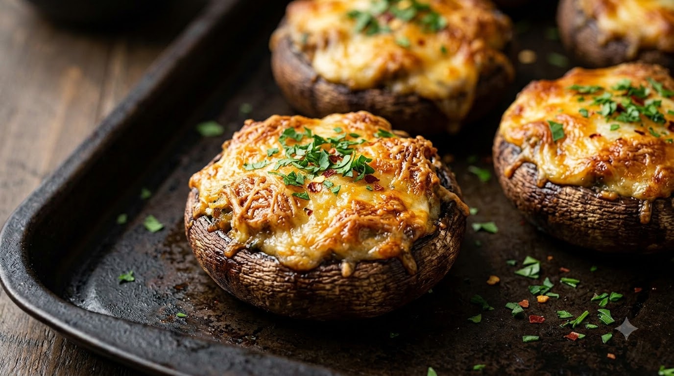 Champignons Farcis au Fromage et Beurre d'Ail