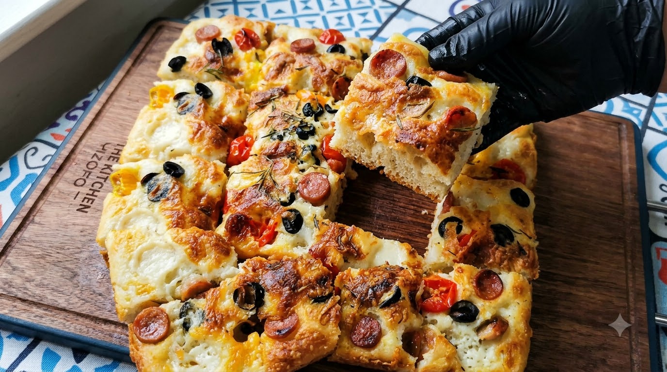 Pain Focaccia à l'Ail, au Fromage et à la Saucisse