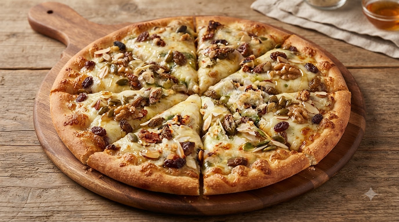 Pizza sucrée maison aux noix et au miel